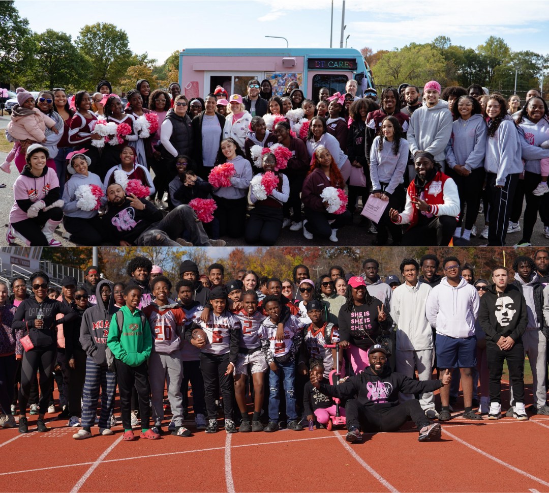 Students, athletes, families, and mentors gathered together at a past DT Cares community event